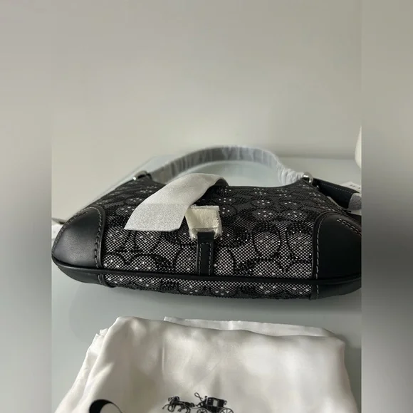 Coach Black Crystal Signature Jacquard Hamptons Hobo Shoulder Bag - Picture 4 of 9